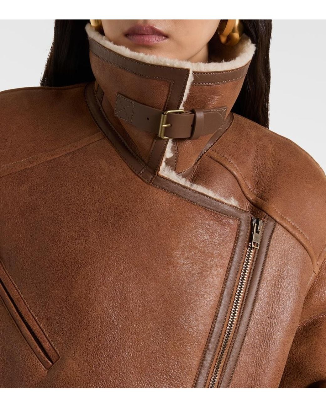 Isabel Marant Brown Adelina Shearling-Trimmed Leather Jacket