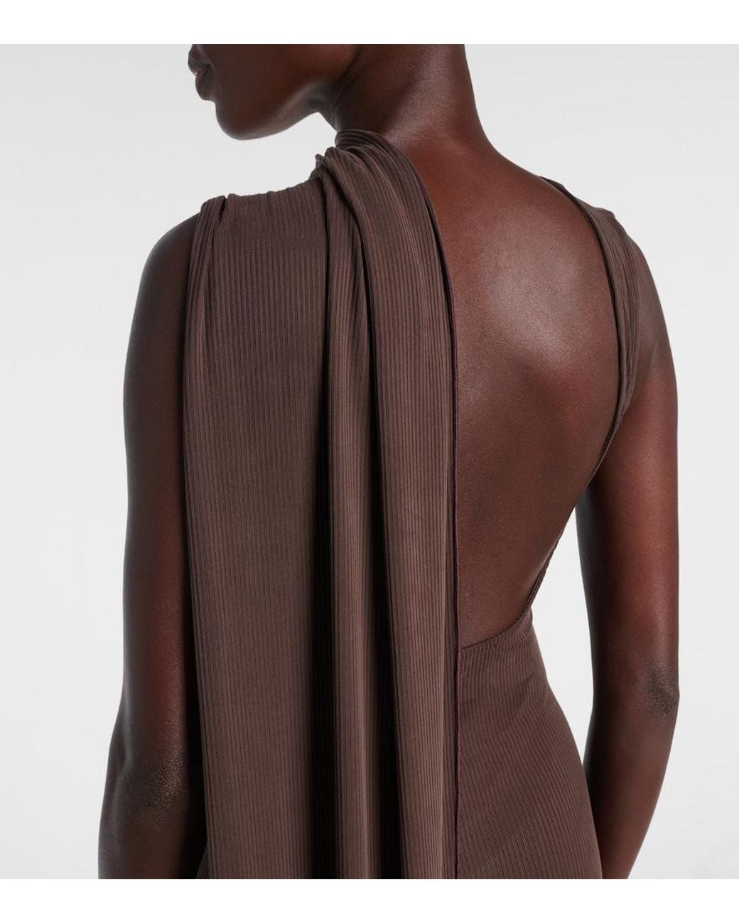 AYA MUSE Brown Cedar Draped Maxi Dress