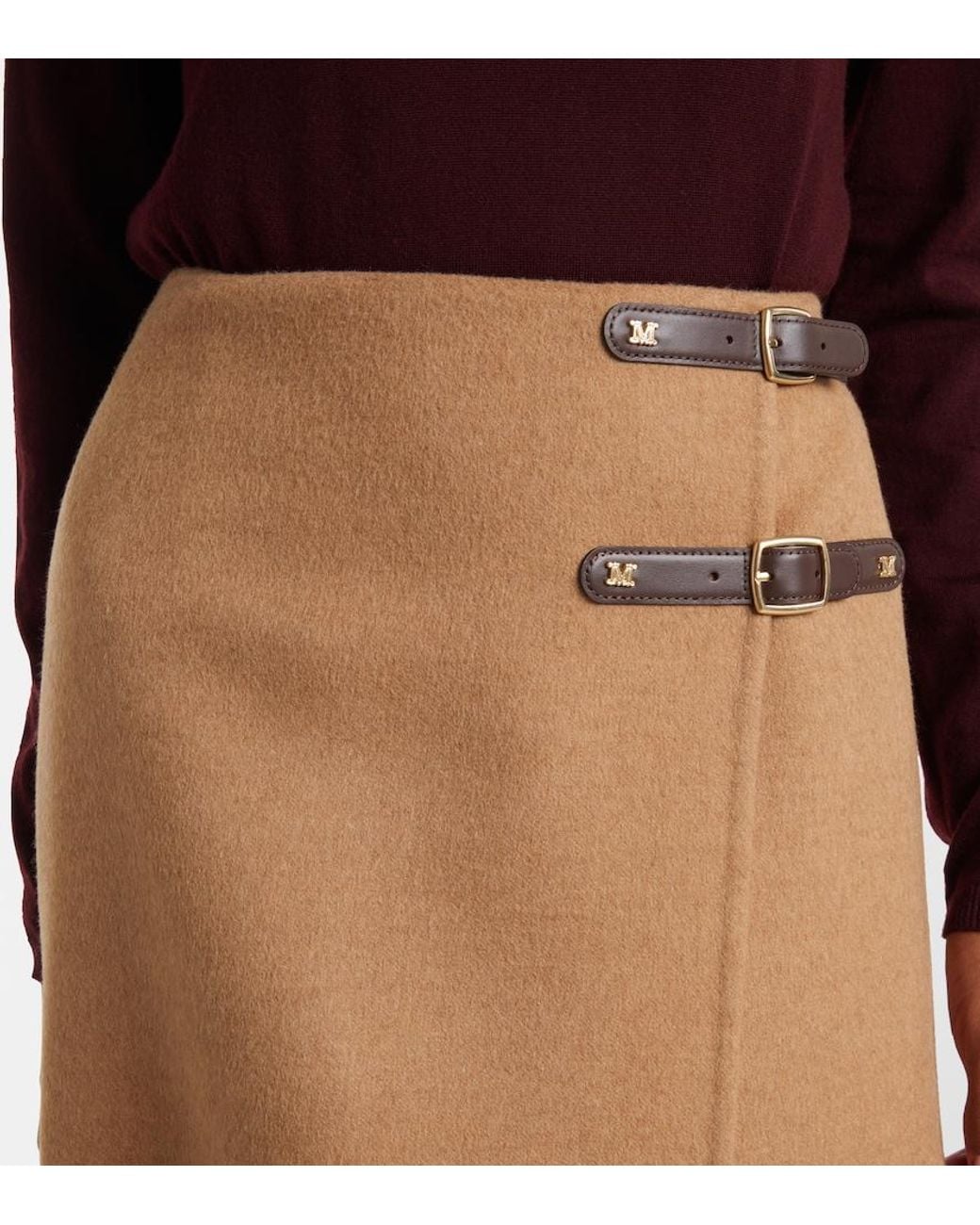 Max Mara Natural Curzio Wool Wrap Skirt
