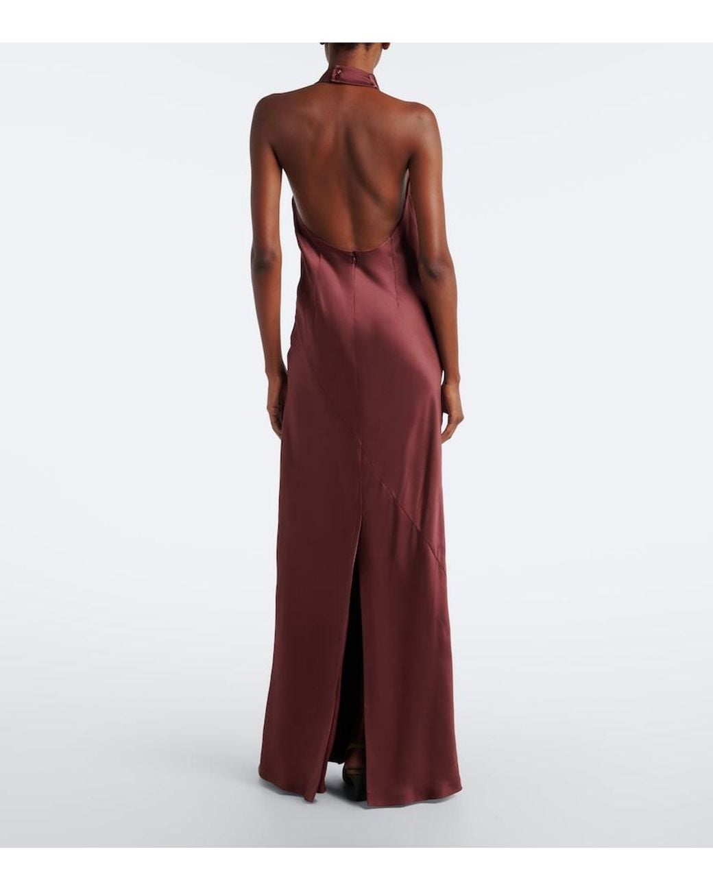 Brunello Cucinelli Purple Halterneck Silk Satin Gown