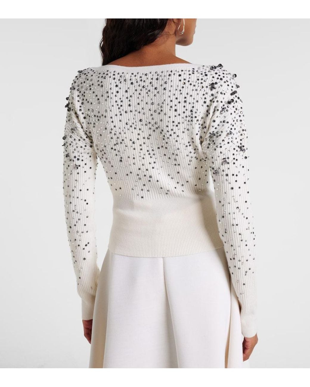 Max Mara White Gang Embellished Wool-Blend Sweater
