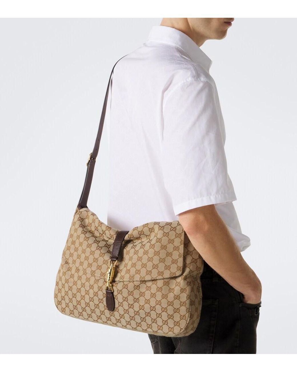 Gucci Metallic Jackie Flap Large Gg Canvas Shoulder Bag for men