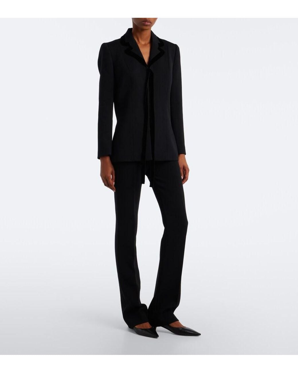 The Row Black Celinde Velvet-Trimmed Wool Blazer