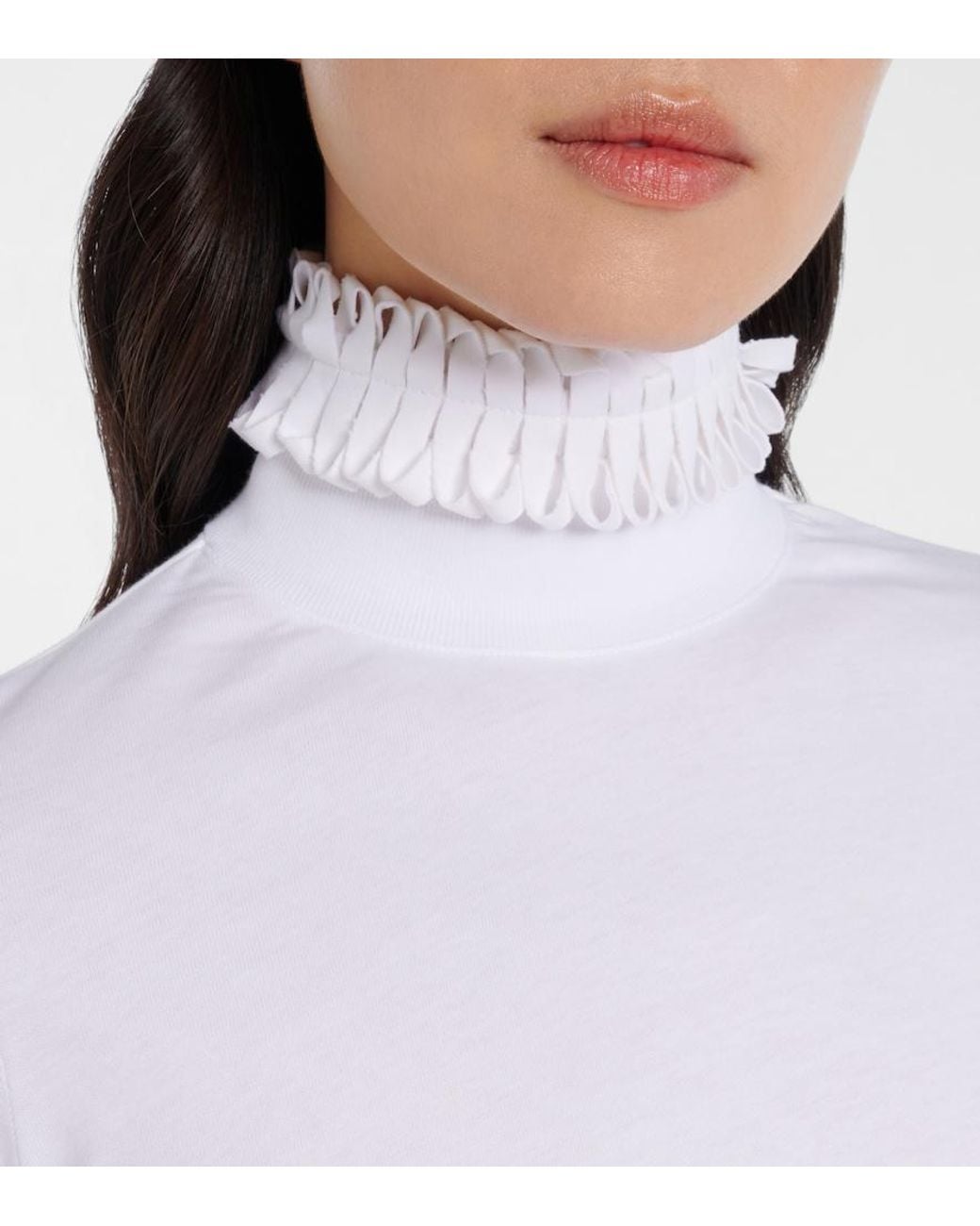 Alaïa White Cropped Turtleneck Cotton Jersey Top