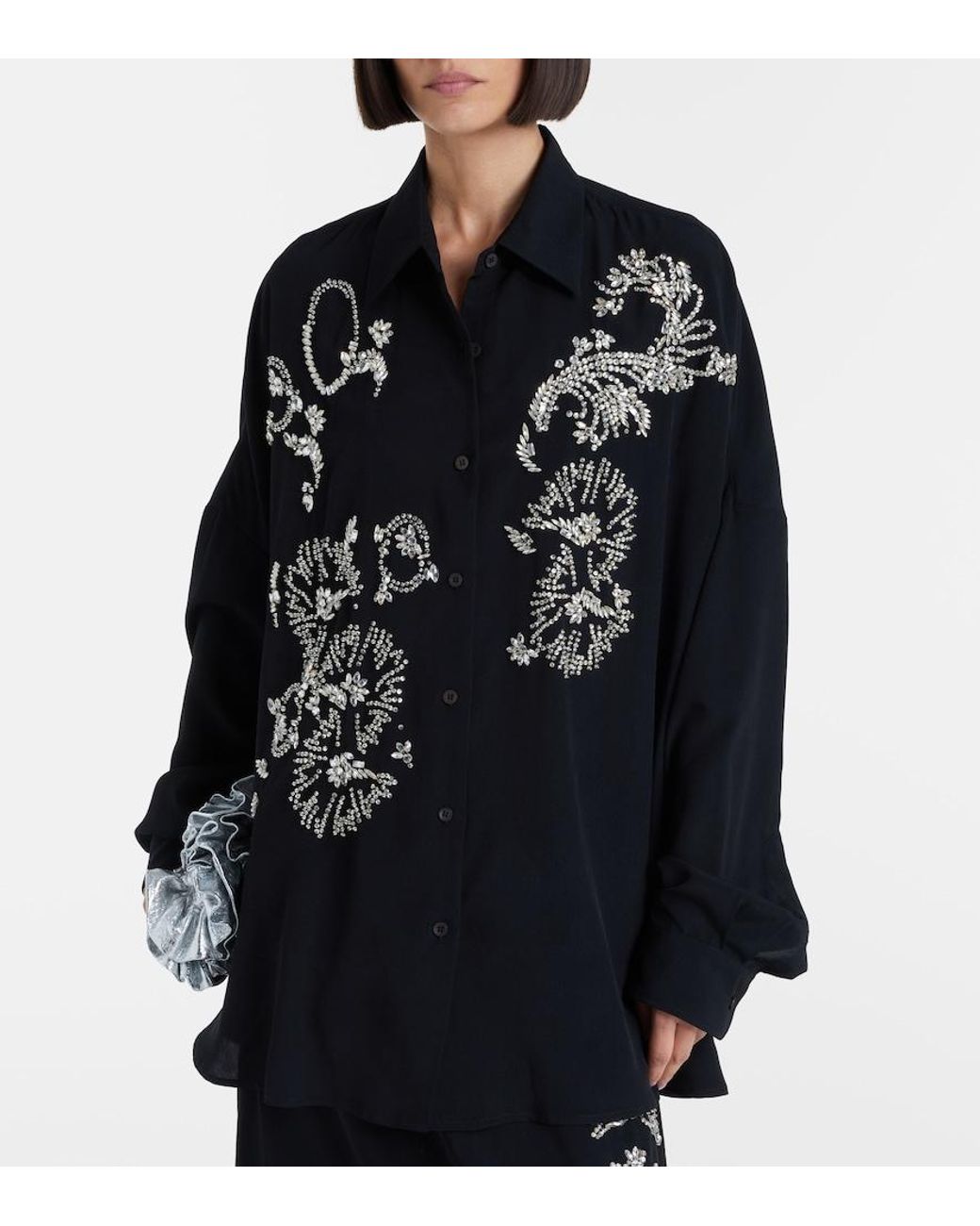 Dries Van Noten Black Oversized Embellished Shirt