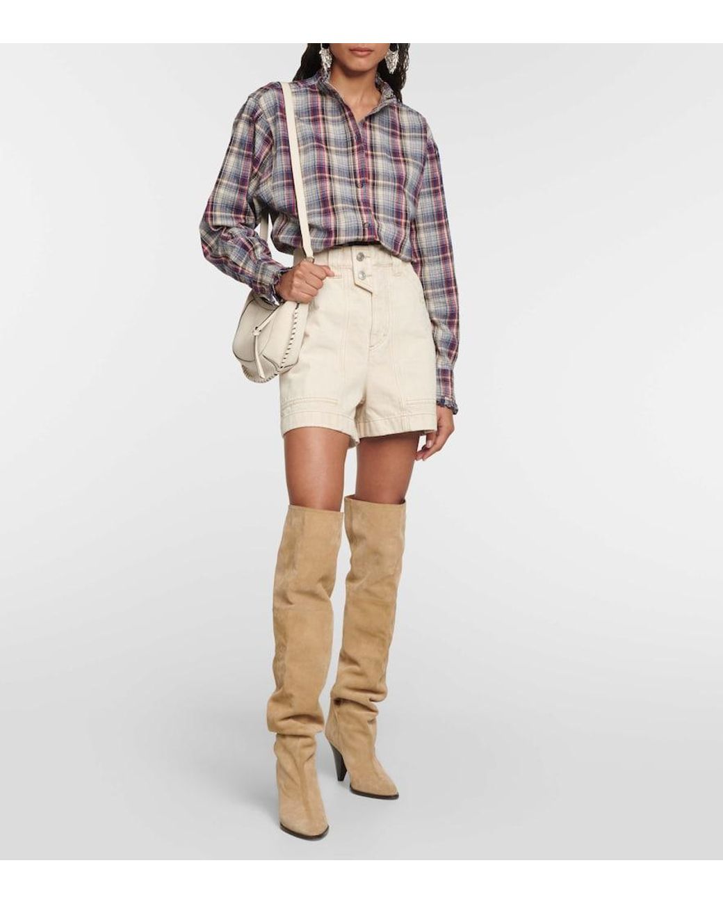 Isabel Marant Blue Saoli Checked Cotton And Linen Shirt