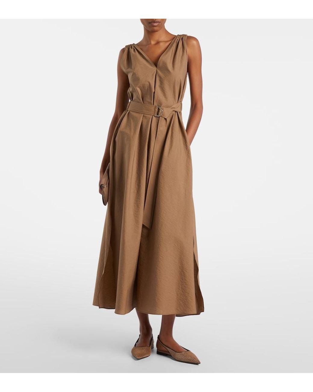 Brunello Cucinelli Brown Perforated Leather Slingback Flats