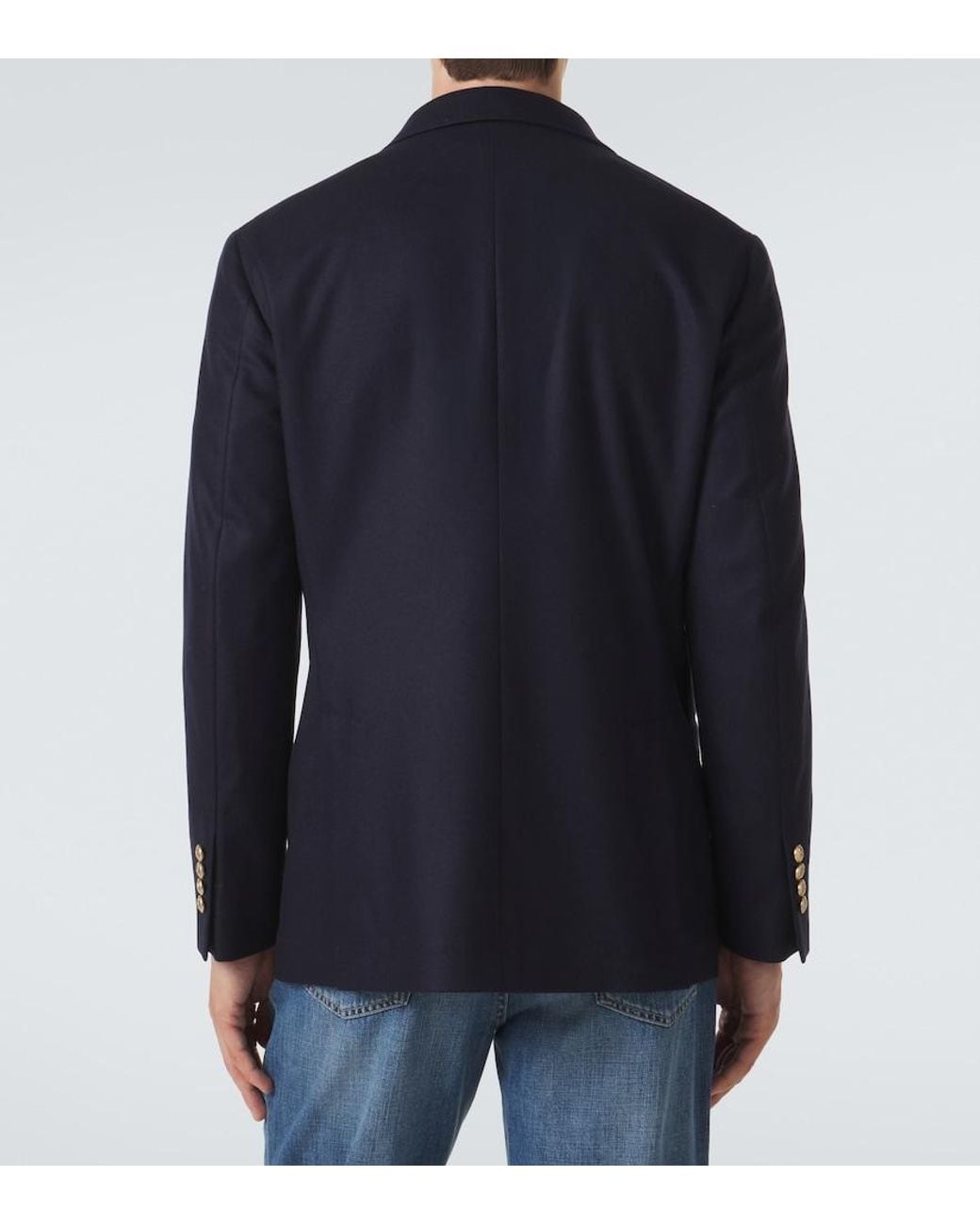 Brunello Cucinelli Blue Double-Breasted Virgin Wool Blazer for men