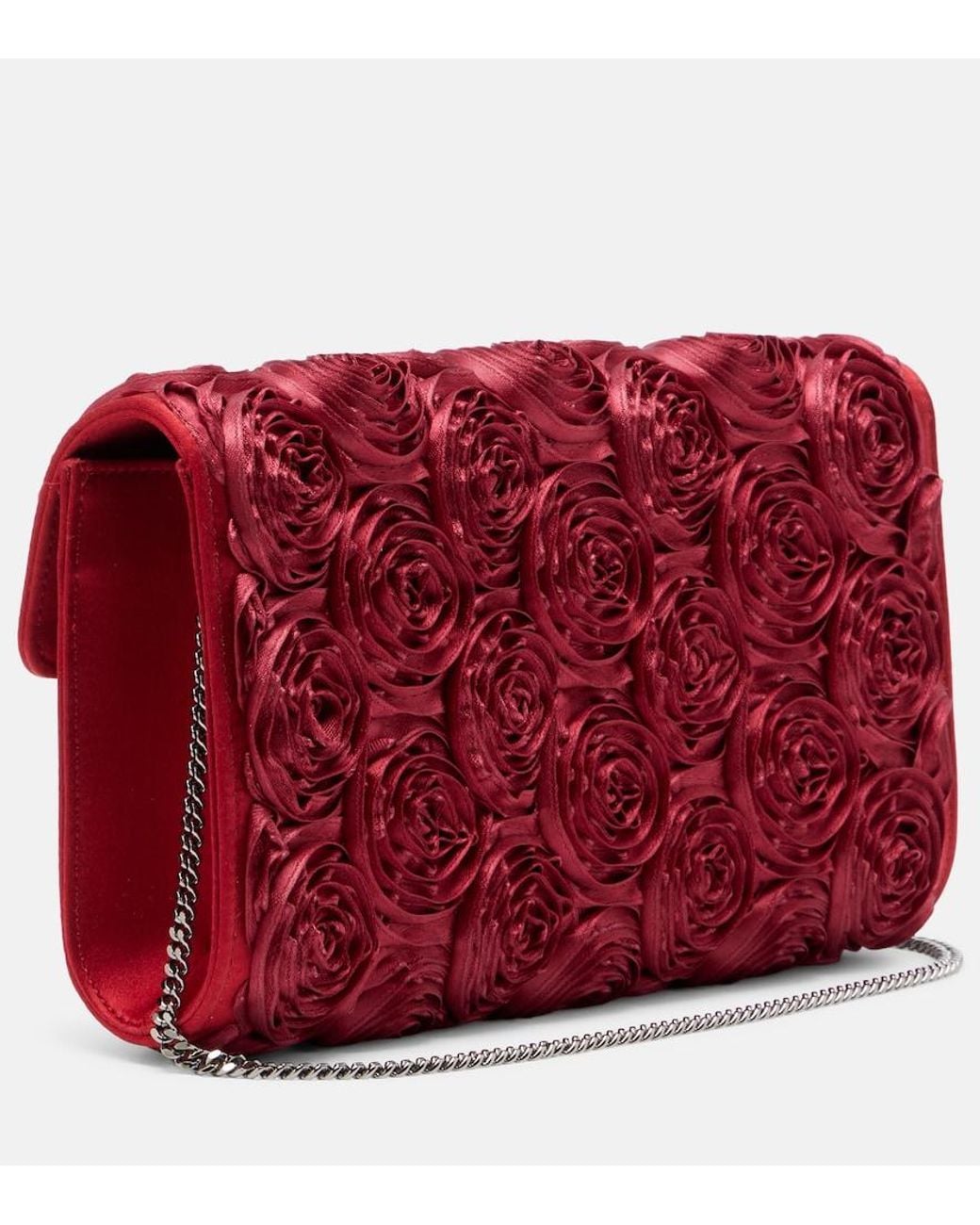 Roger Vivier Red Rose Vivier Embellished Satin Clutch