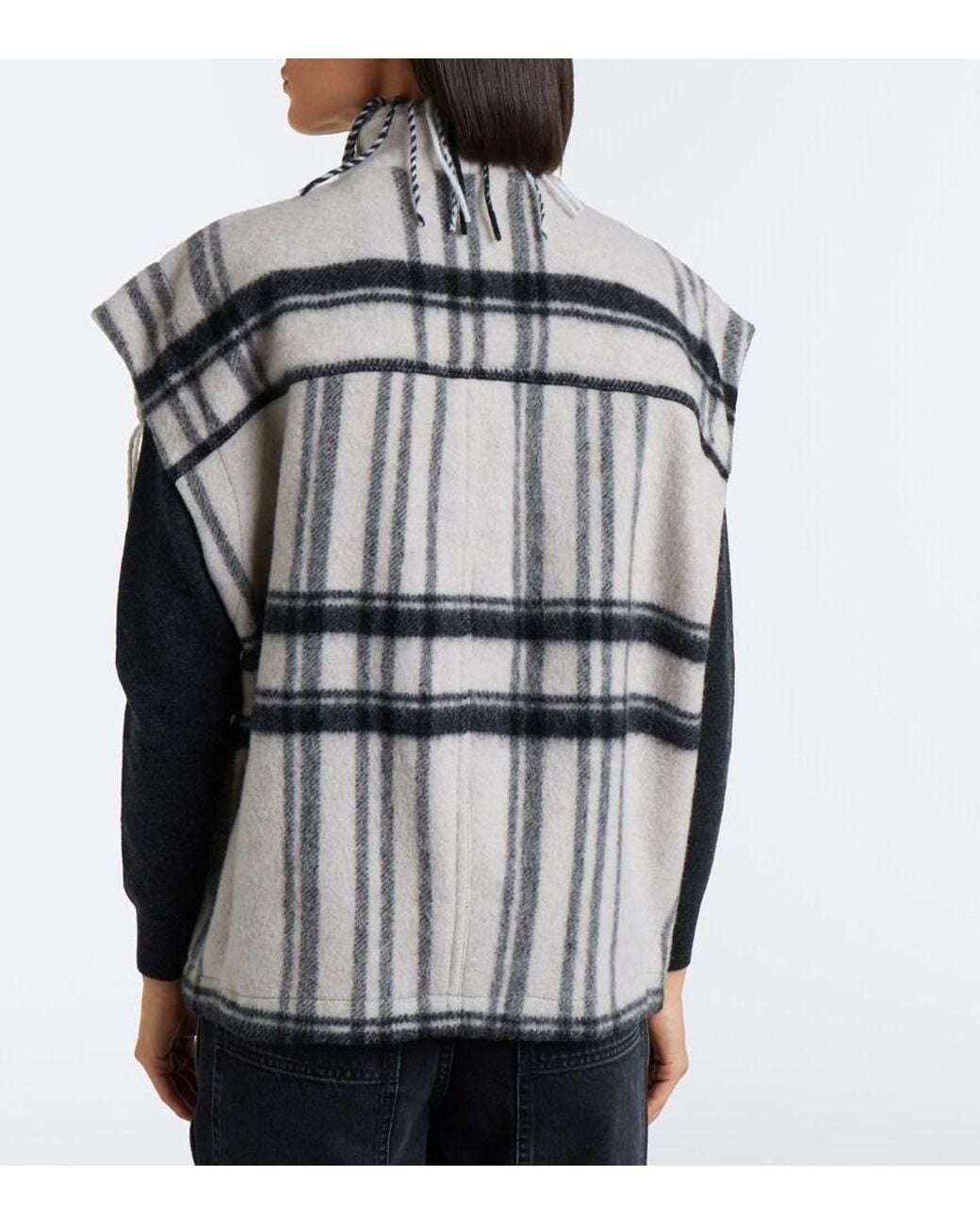 Isabel Marant White Ginesa Checked Fringed Wool-Blend Vest