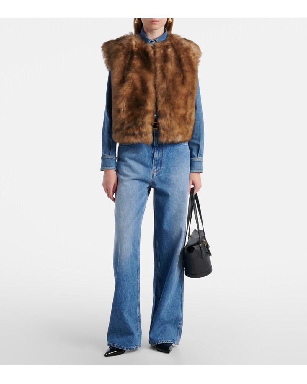 Dolce & Gabbana Brown Cropped Shearling Vest