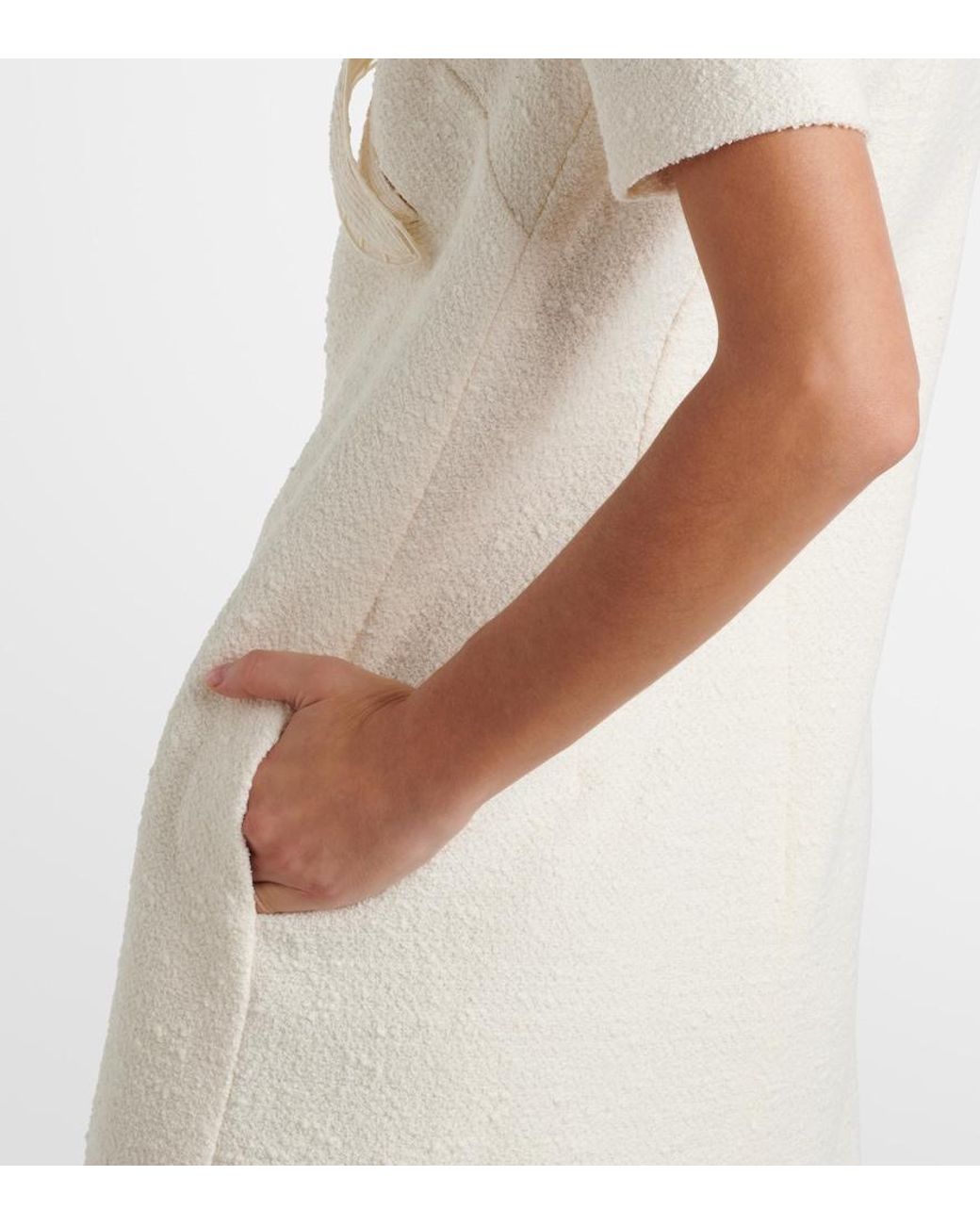 Oscar de la Renta Natural Orchid Embroidered Cotton Tweed Shift Dress