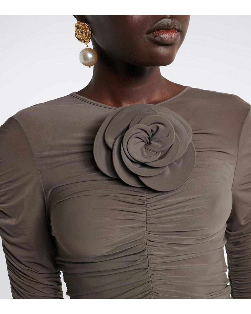 Magda Butrym Brown Floral-Applique Ruched Top
