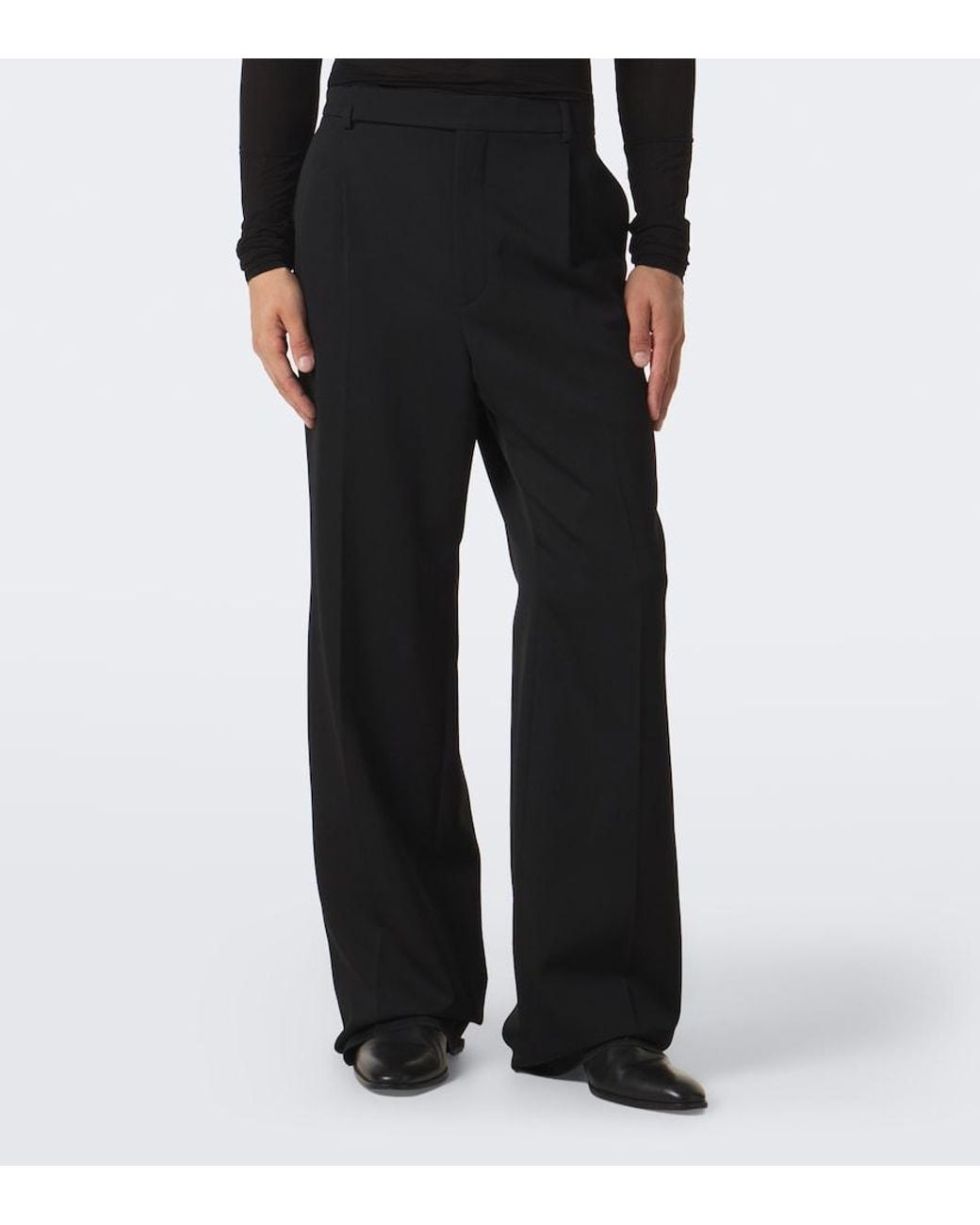 Saint Laurent Black Wool Gabardine Wide-Leg Pants for men