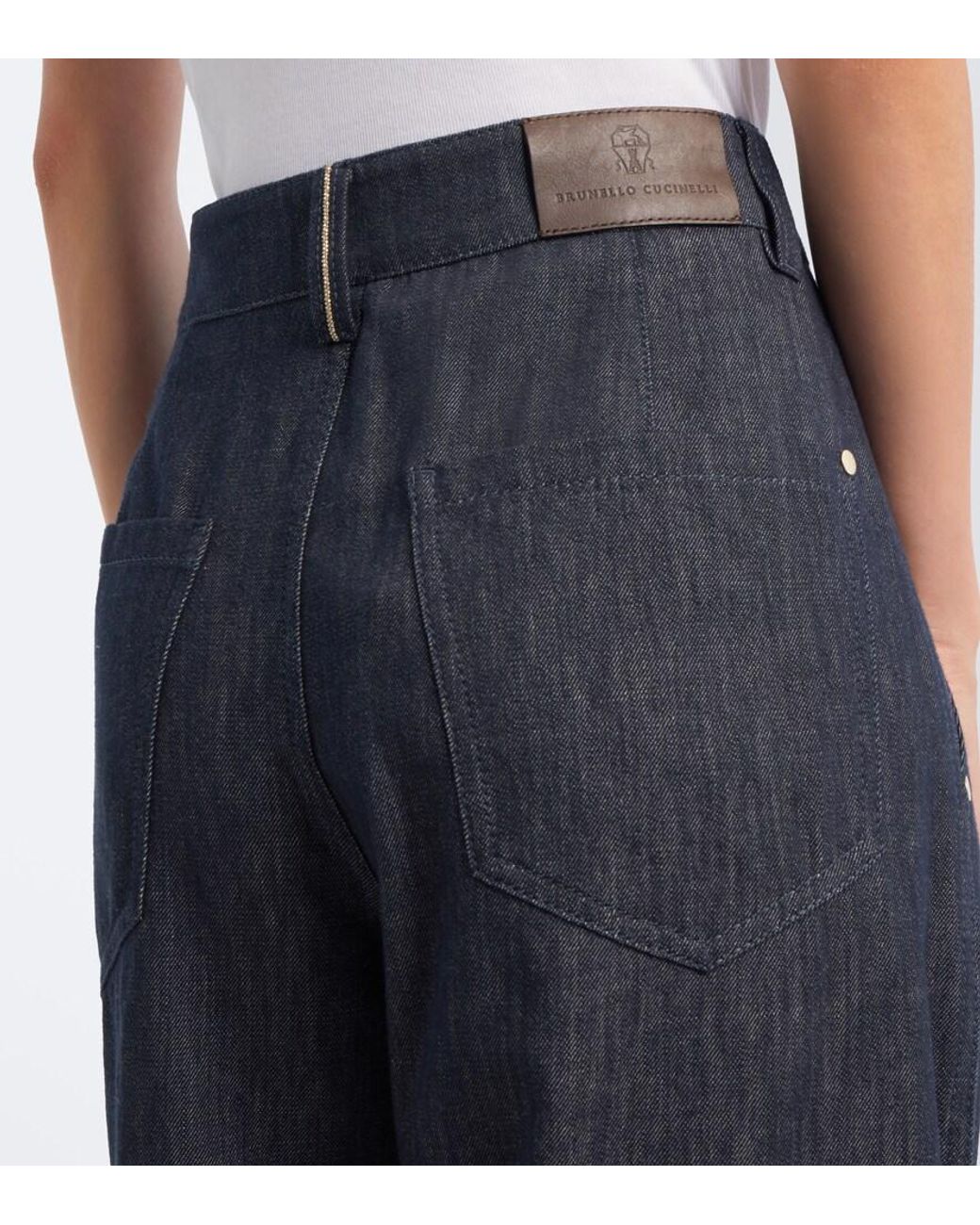 Brunello Cucinelli Blue Monili Pleated Wide-Leg Jeans