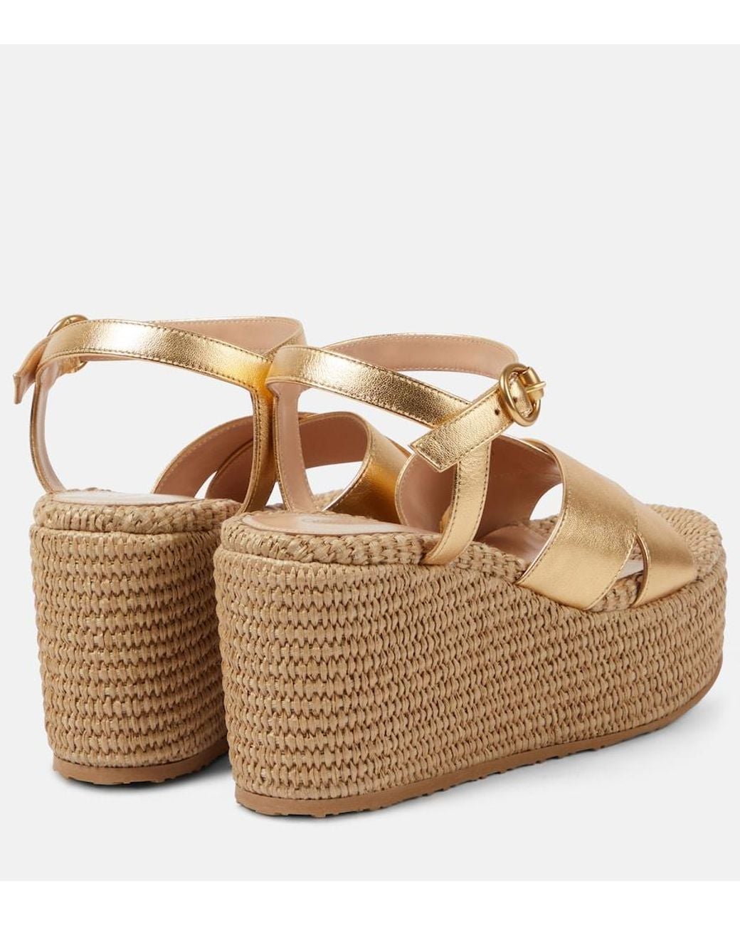Gianvito Rossi Metallic Leather And Raffia Platform Sandals