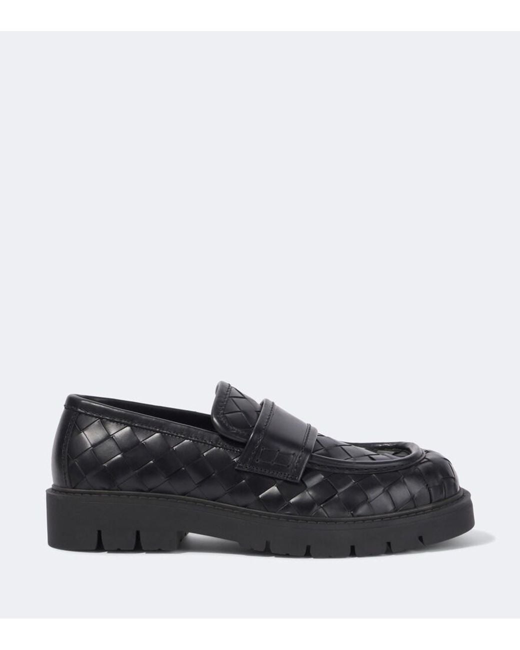 Bottega Veneta Black Haddock Intrecciato Leather Loafers for men