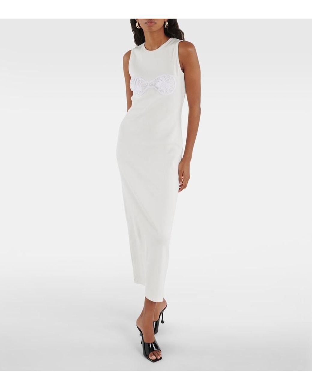 Magda Butrym White Crochet-Trimmed Cotton Midi Dress