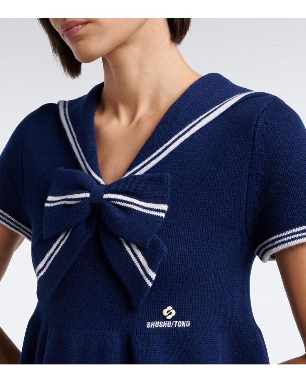 ShuShu/Tong Blue Bow-Detail Knitted Wool Minidress
