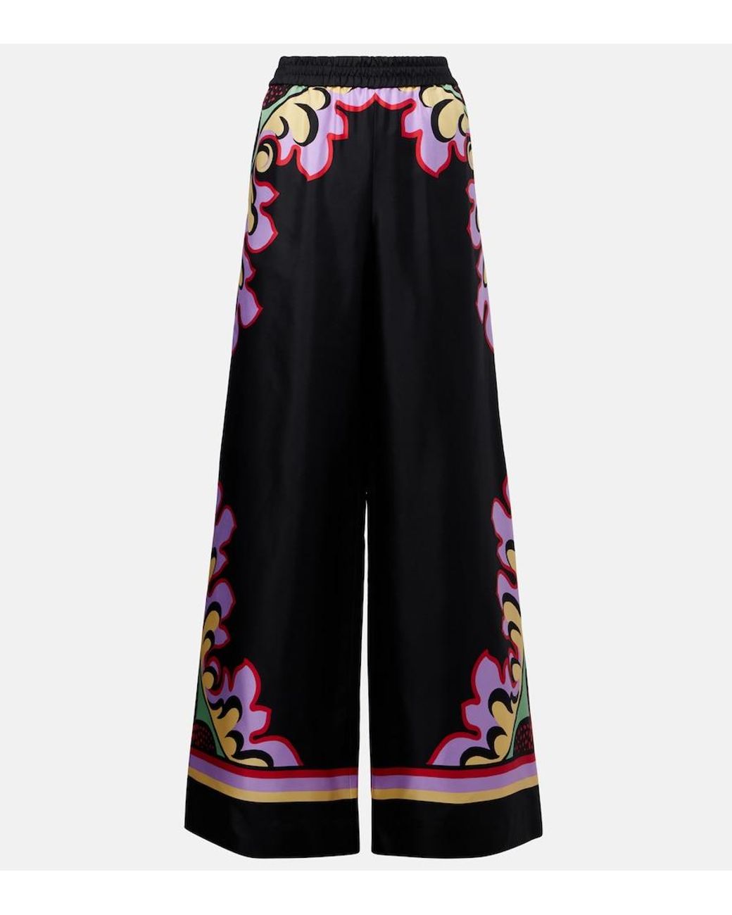 LaDoubleJ Black Printed Silk Palazzo Pants