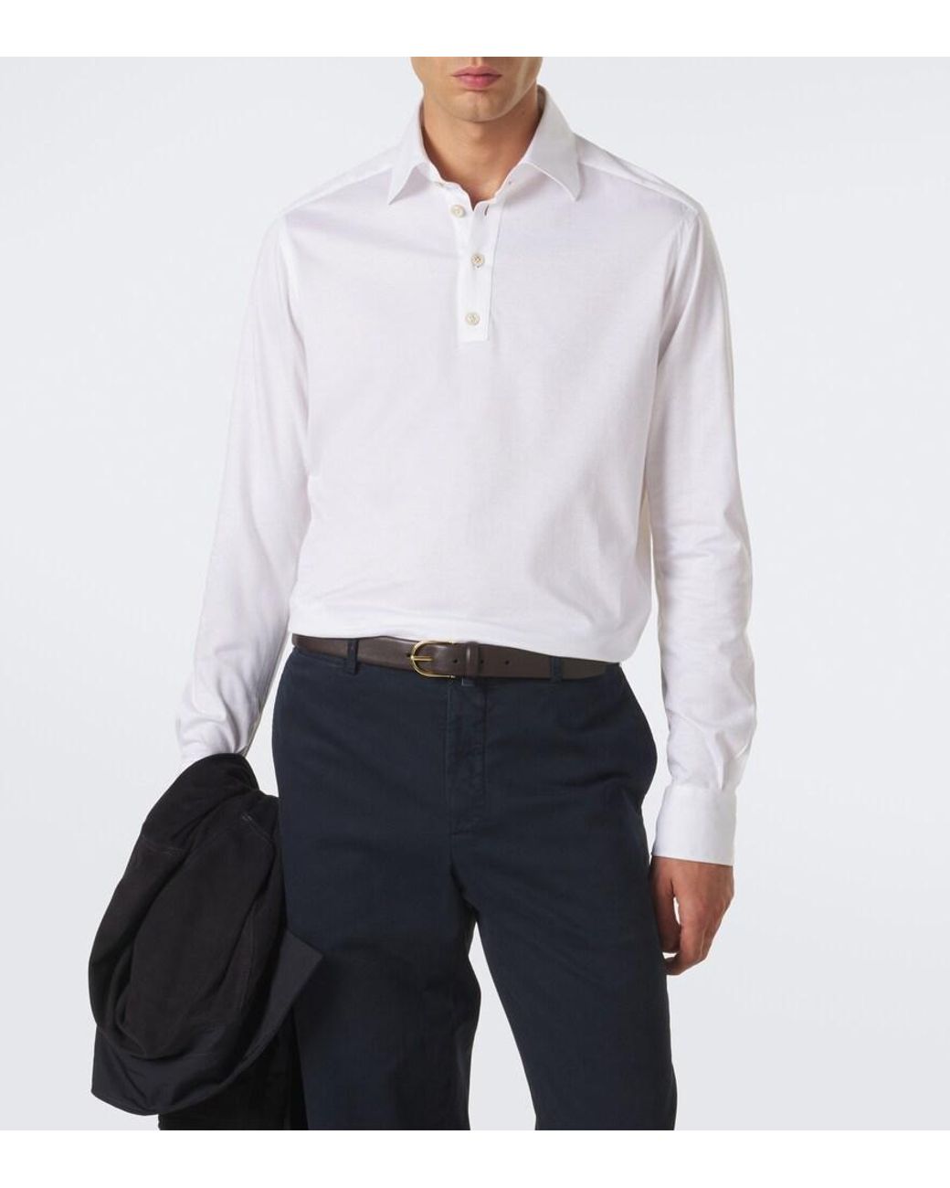 Kiton White Cotton Poplin Polo Top for men