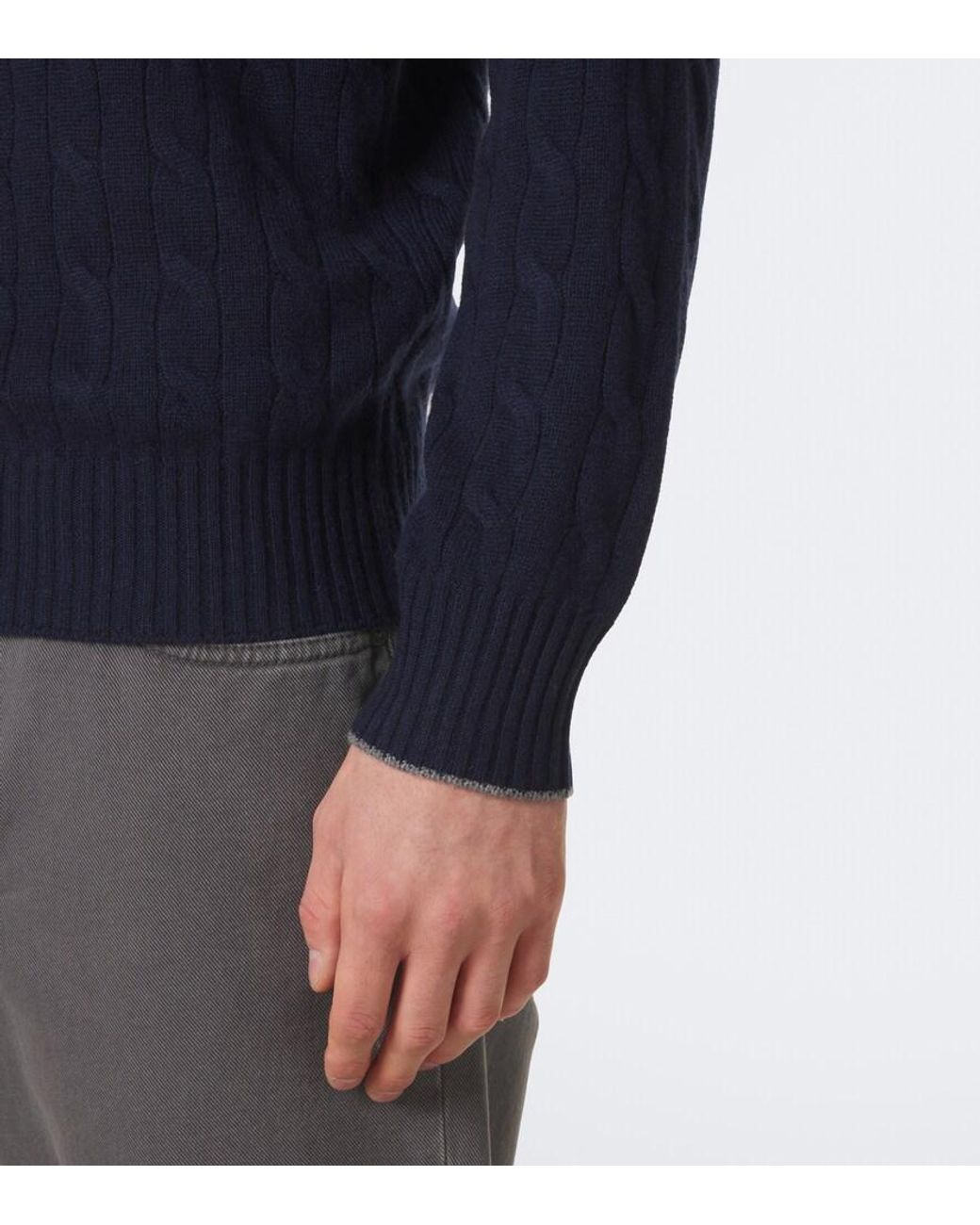 Brunello Cucinelli Blue Cable-Knit Cashmere Sweater for men