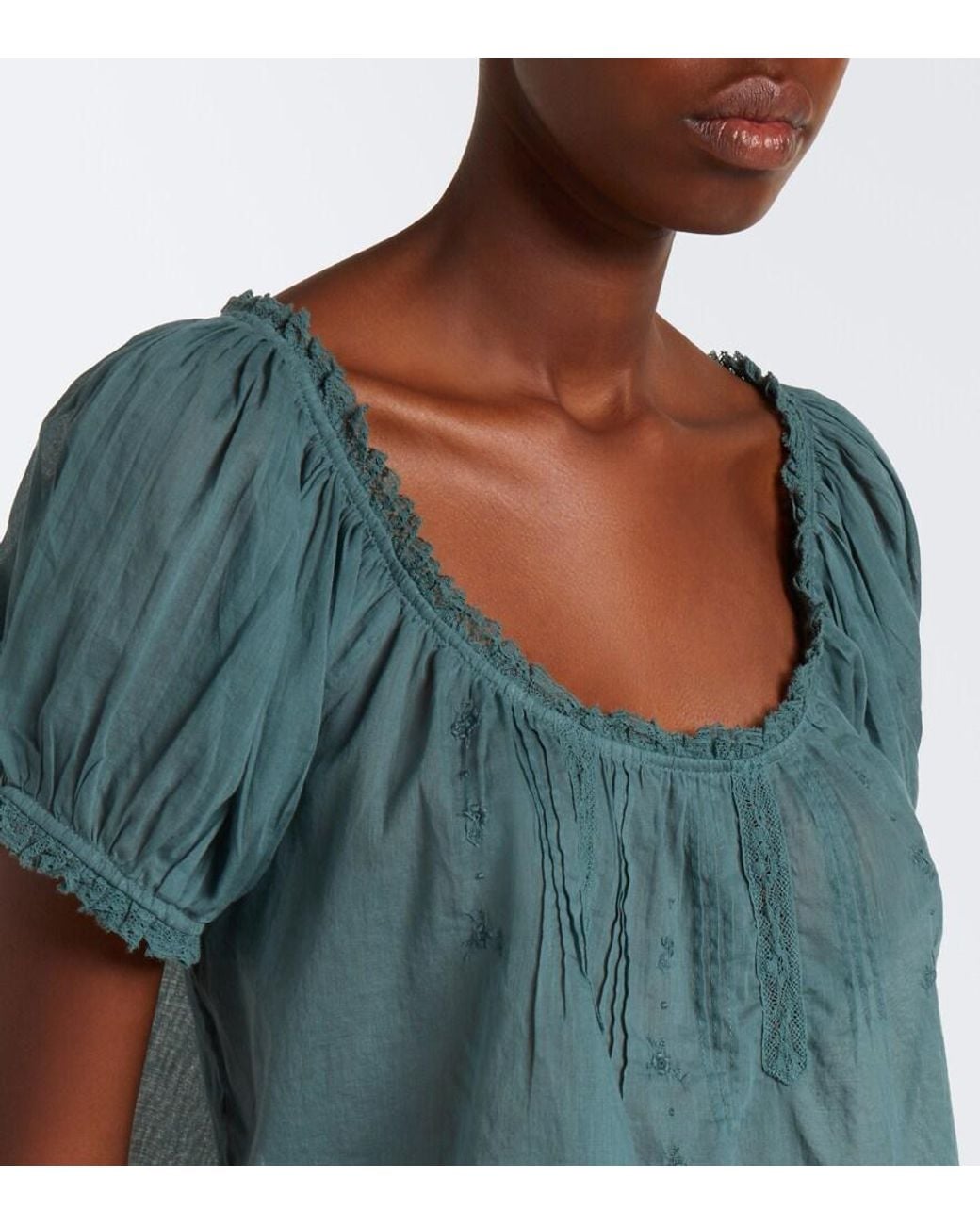 Doen Green Frederica Cotton Voile Top
