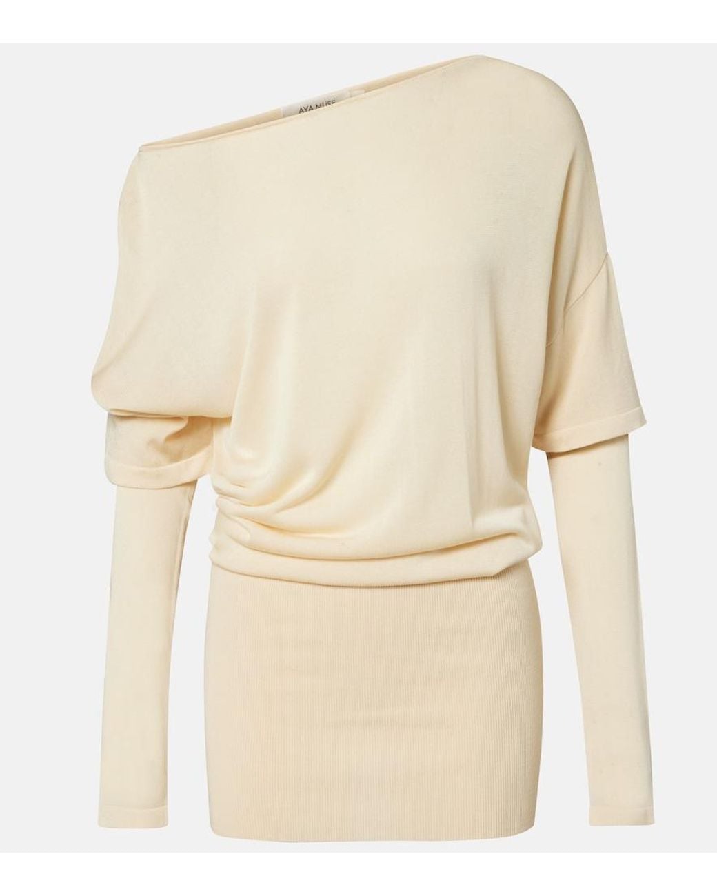 AYA MUSE Natural Rea Draped One-Shoulder Minidress