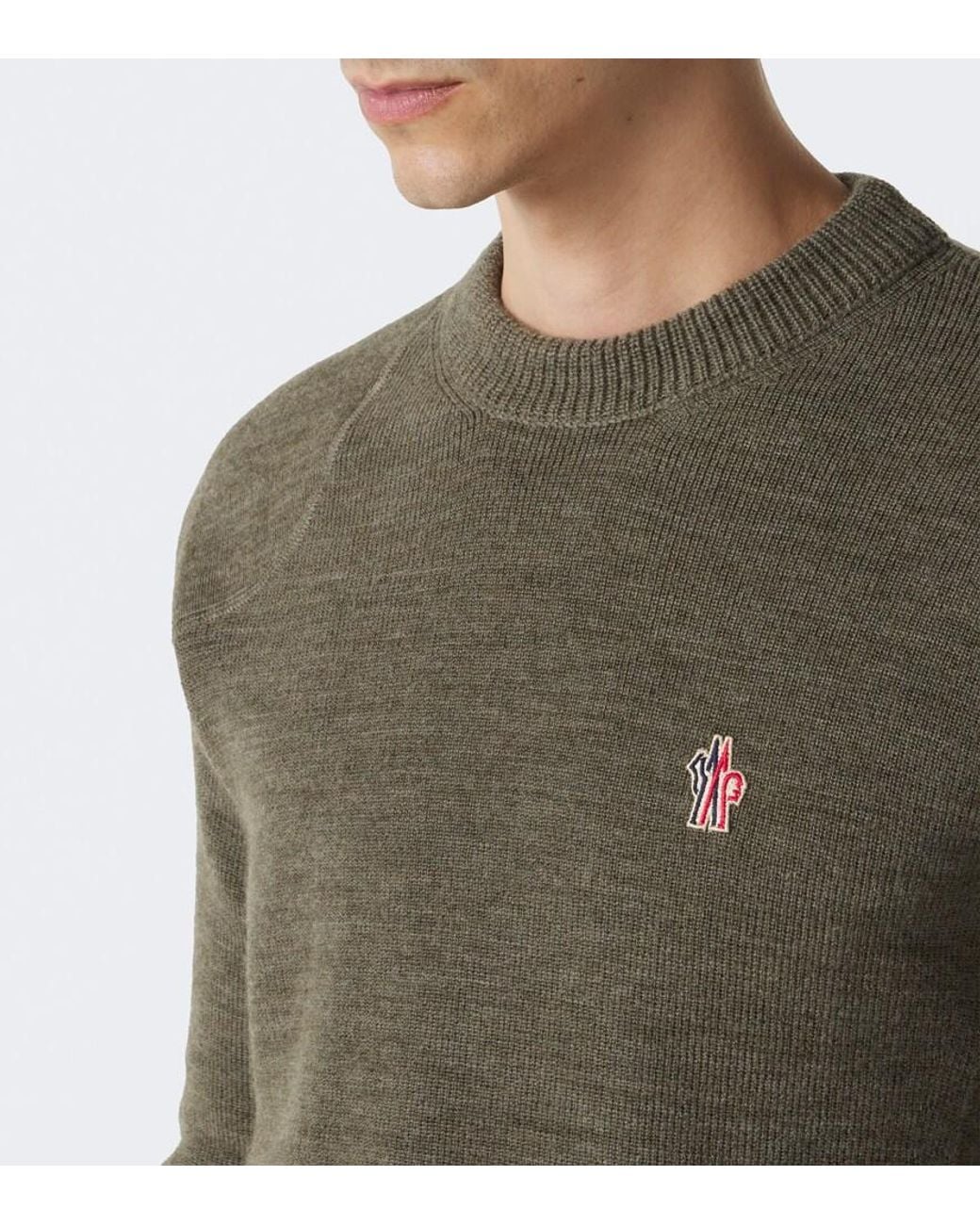 Moncler Green Logo Virgin Wool Sweater for men