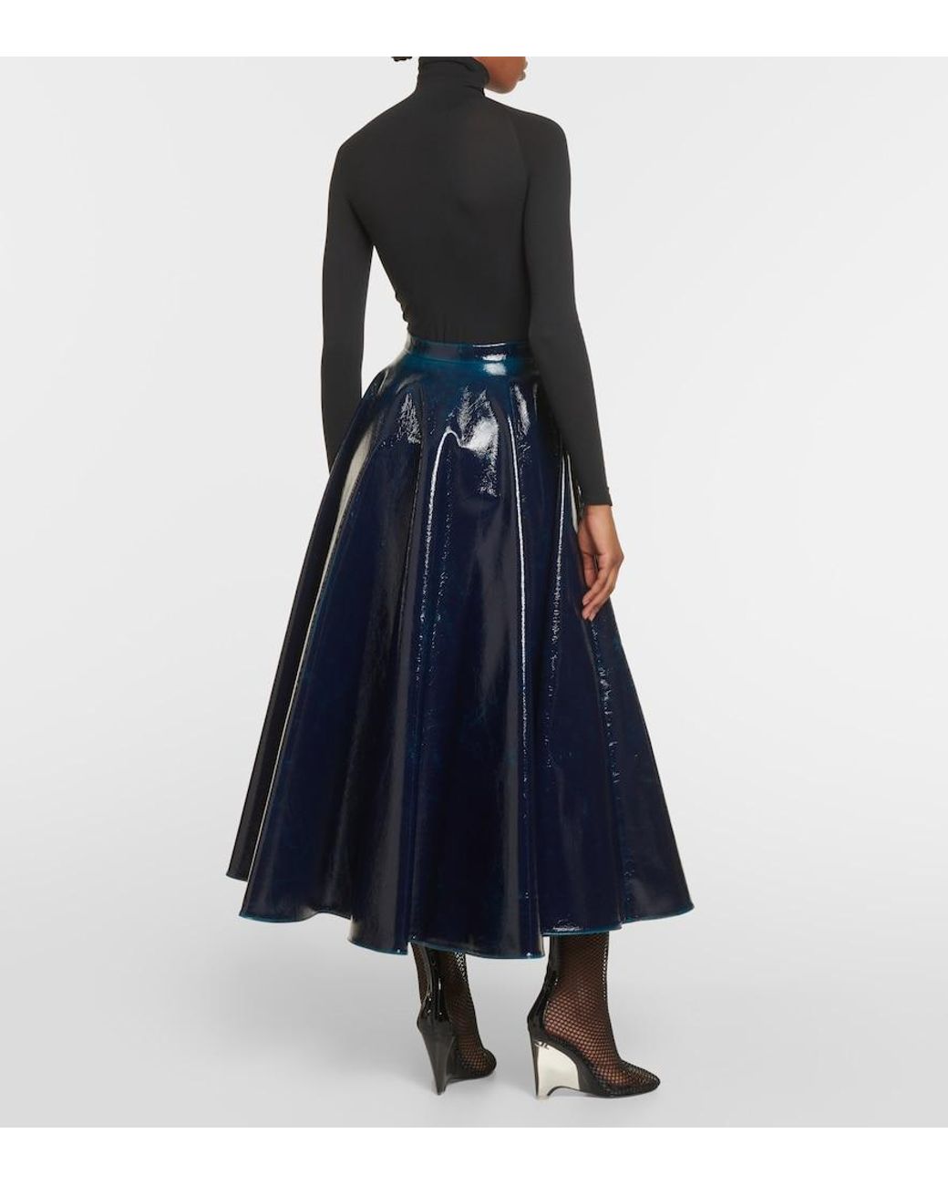 Alaïa Blue Coated Wool-Blend Midi Skirt
