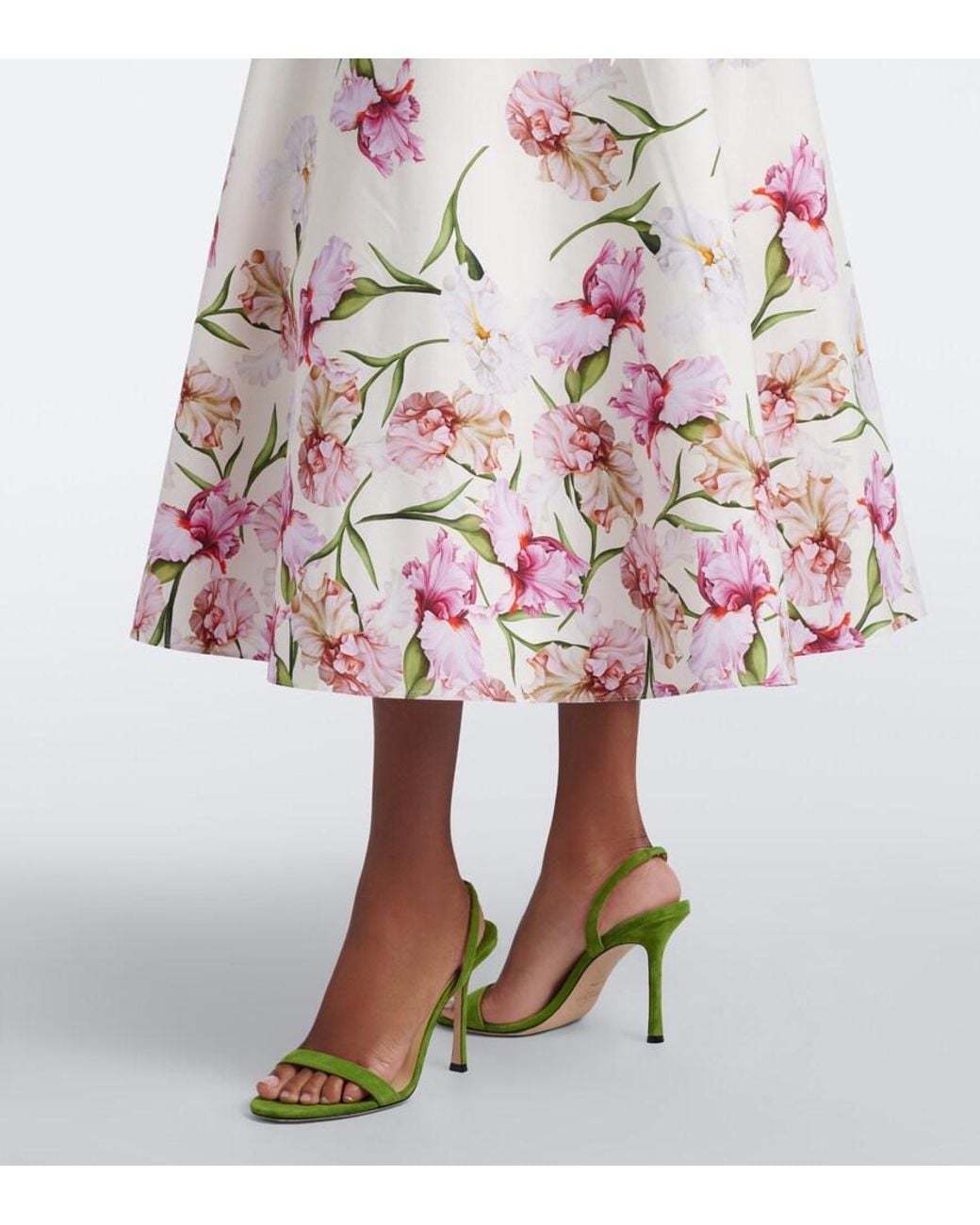 Oscar de la Renta Pink Floral Cotton-Blend Poplin Midi Skirt