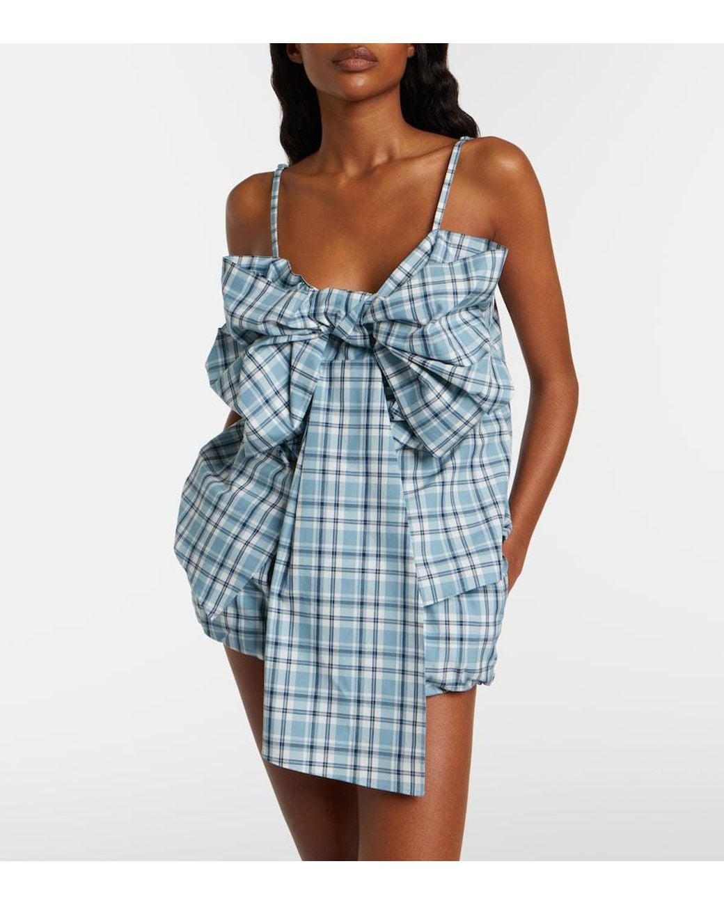 Acne Blue Bow-Detail Checked Cotton Top