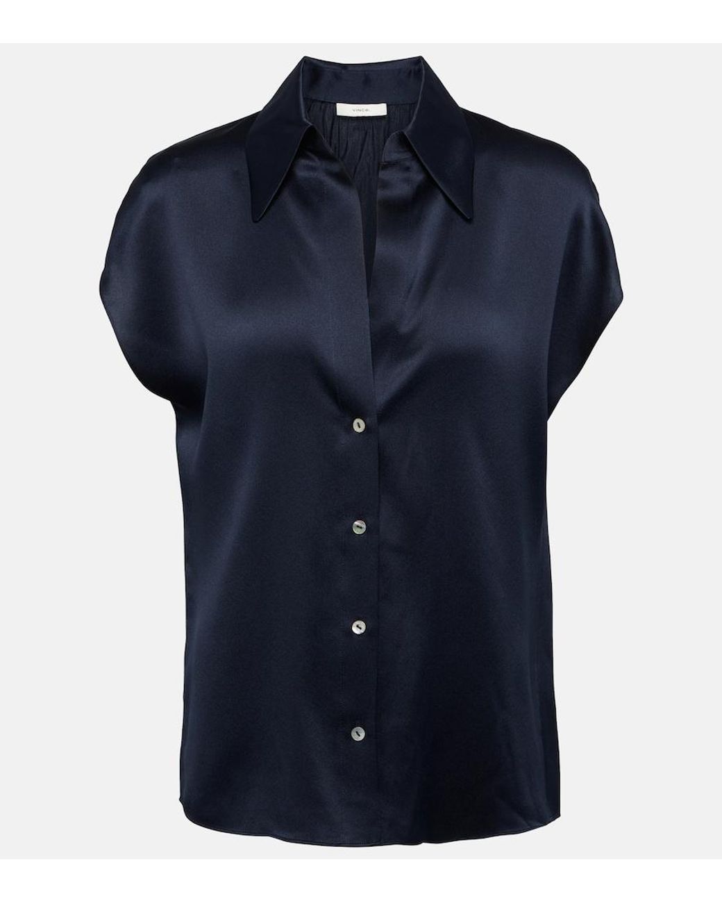 Vince Blue Ruched Silk Satin Blouse