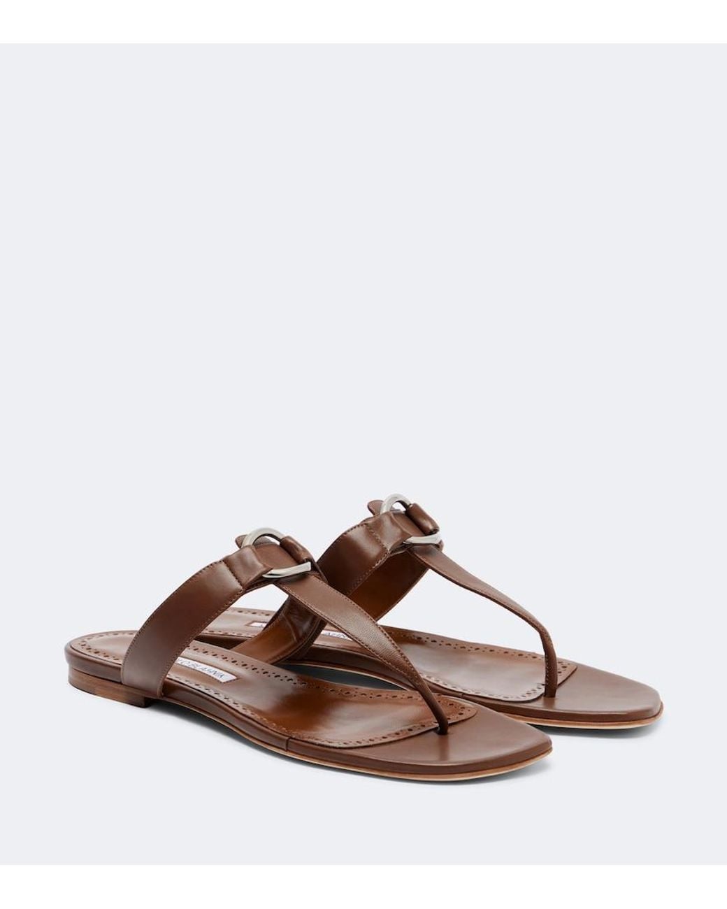 Manolo Blahnik Brown Mionasan Leather Thong Sandals
