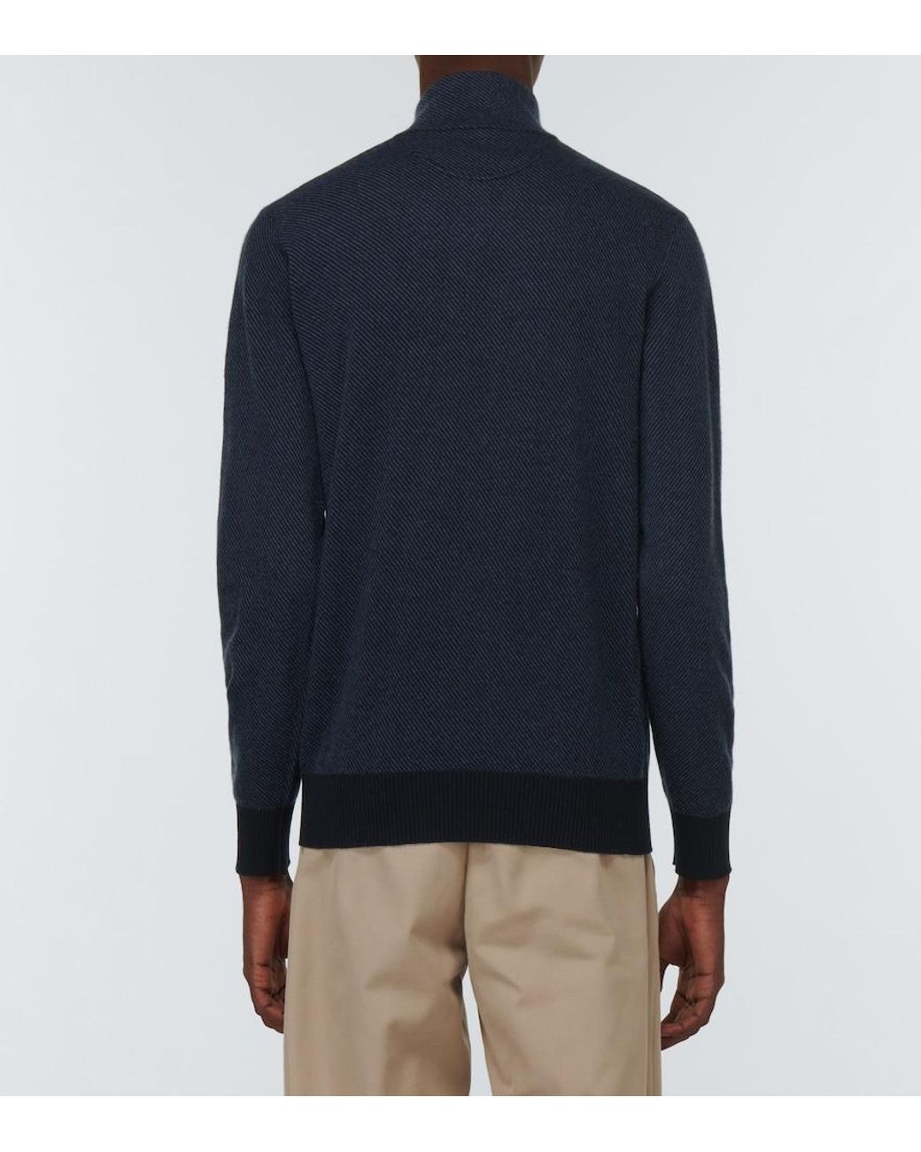 Loro Piana Blue Mezzocollo Roadster Cashmere Sweater for men