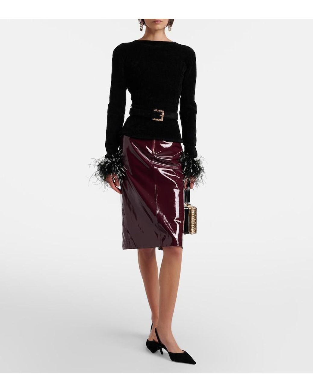 Jersey Con Plumas Y Cinturon Self-Portrait de color Black