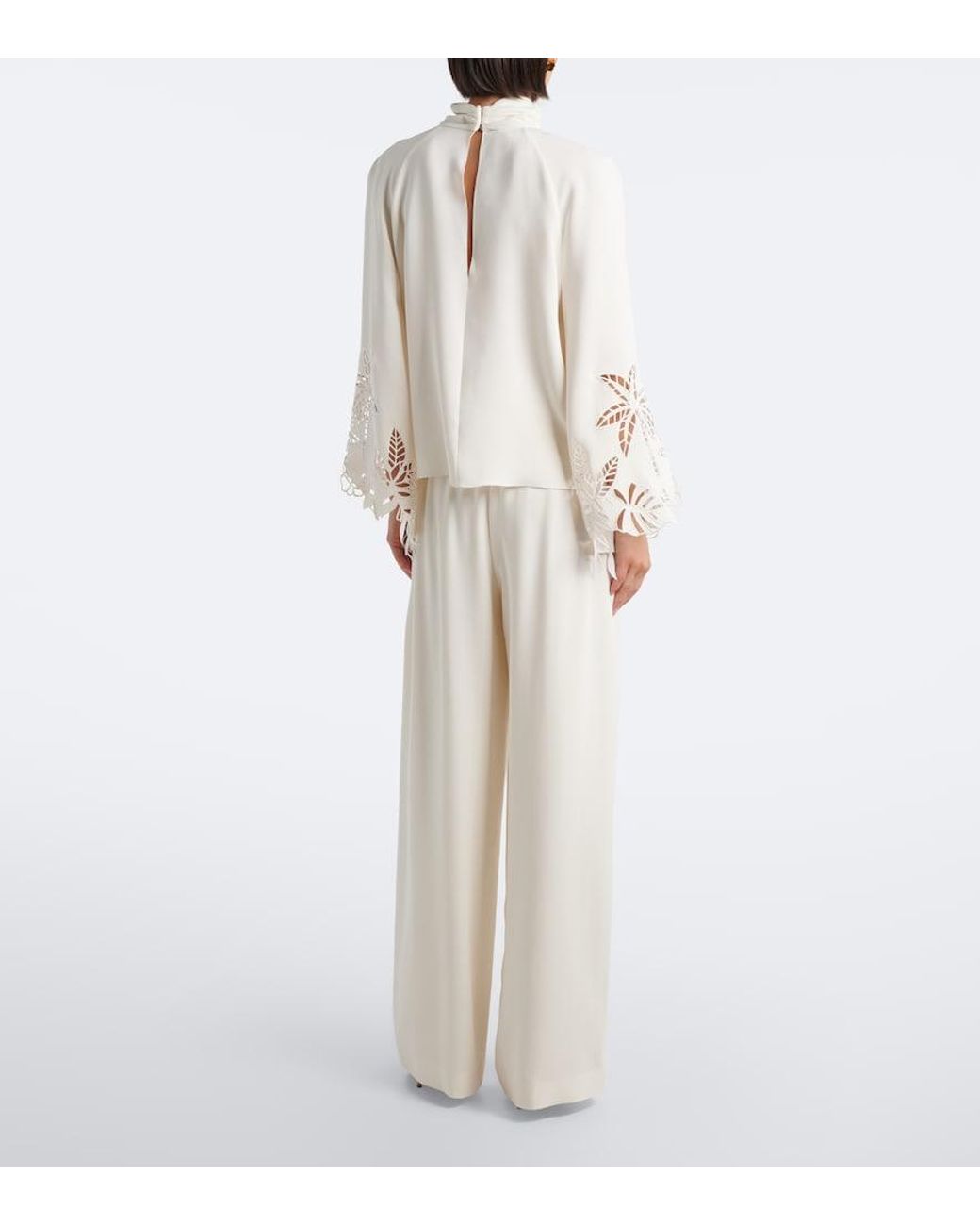 Oscar de la Renta White Silk-Blend Georgette Wide-Leg Pants