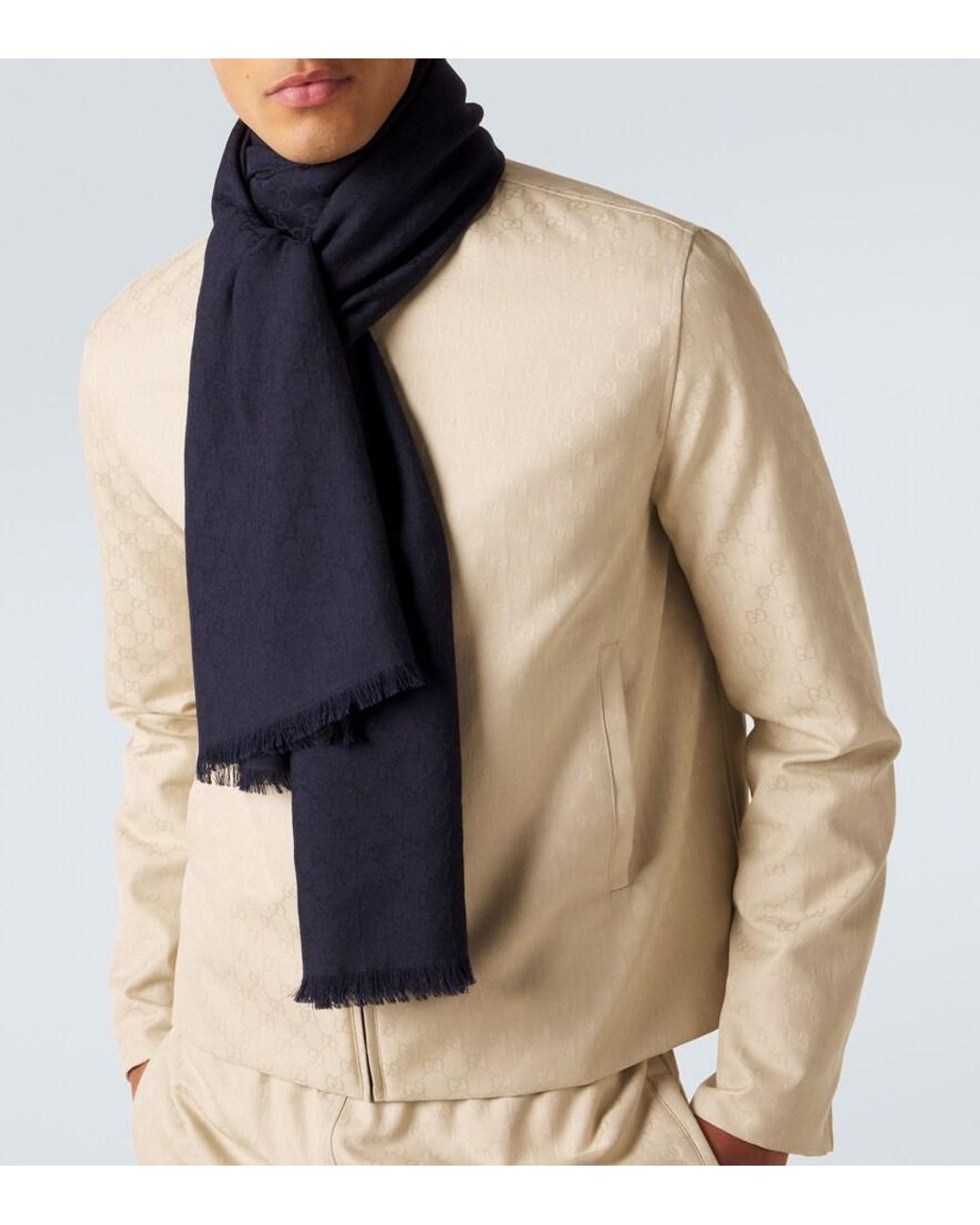 Gucci Blue Wool And Silk Scarf for men