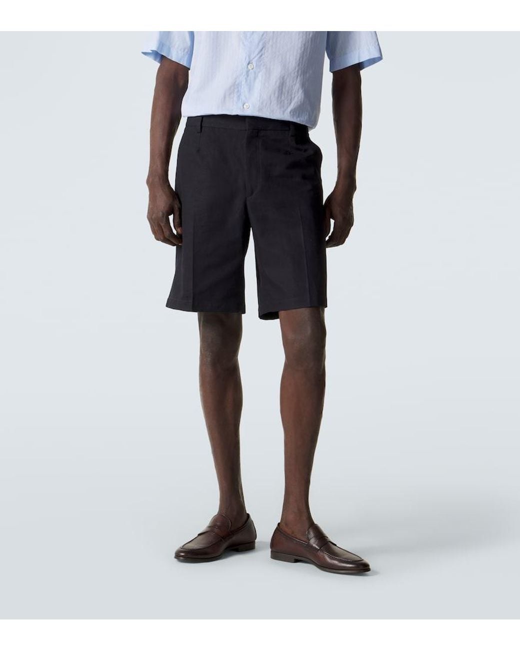 Zegna Black Cotton And Linen Straight Pants for men