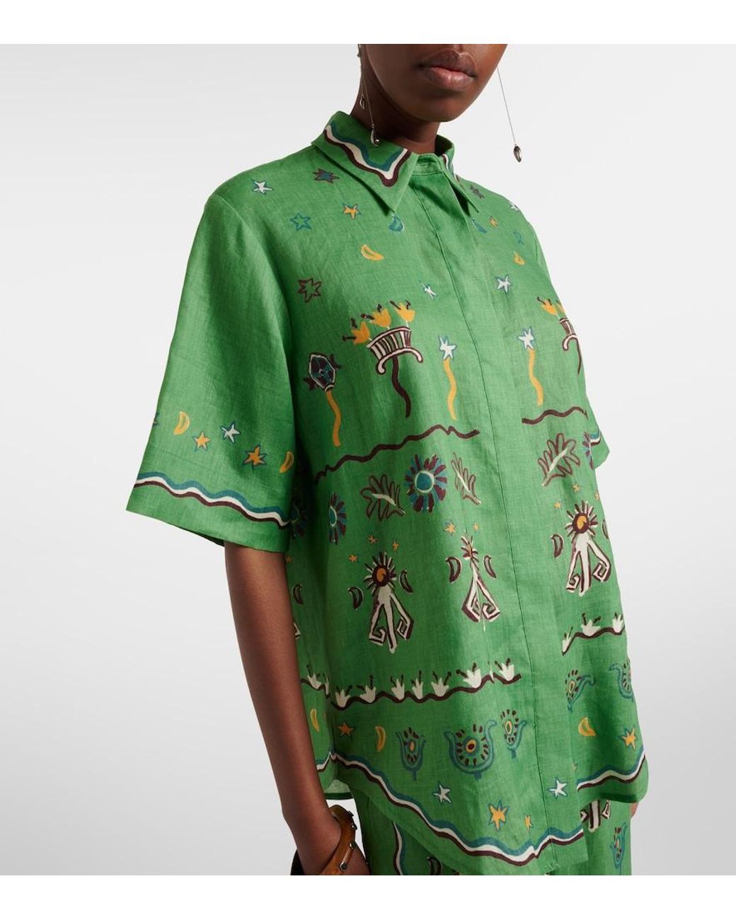 ALÉMAIS Green Sun Dancer Printed Linen Shirt