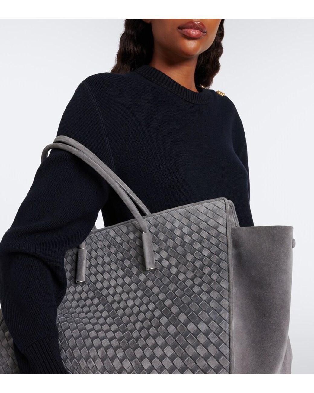 Bottega Veneta Gray Barbara Large Intrecciato Suede Tote Bag