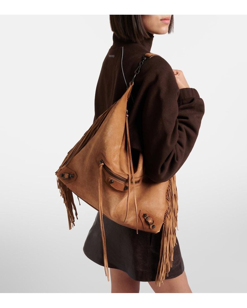 Balenciaga Brown Le City Medium Suede Shoulder Bag