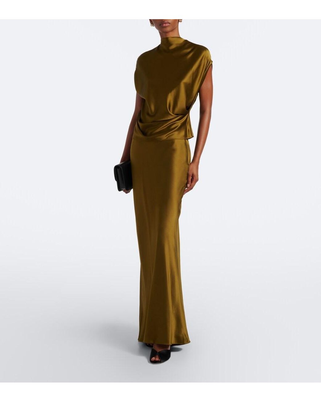 The Sei Green Draped Silk Satin Top
