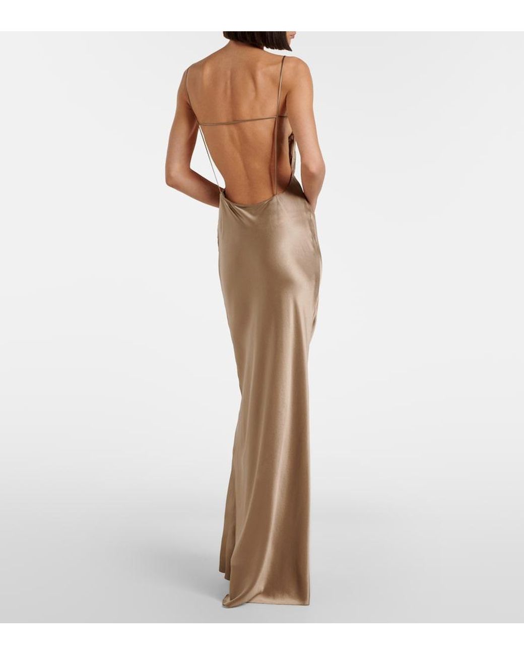 Saint Laurent Natural Draped Silk Satin Gown