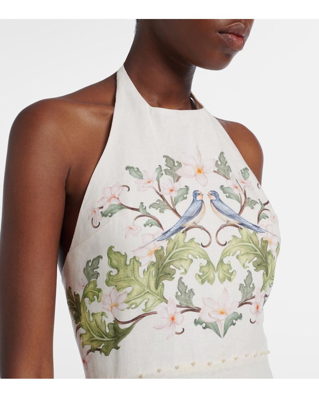 Agua Bendita Metallic Balsa Anhelo Floral Linen Midi Dress