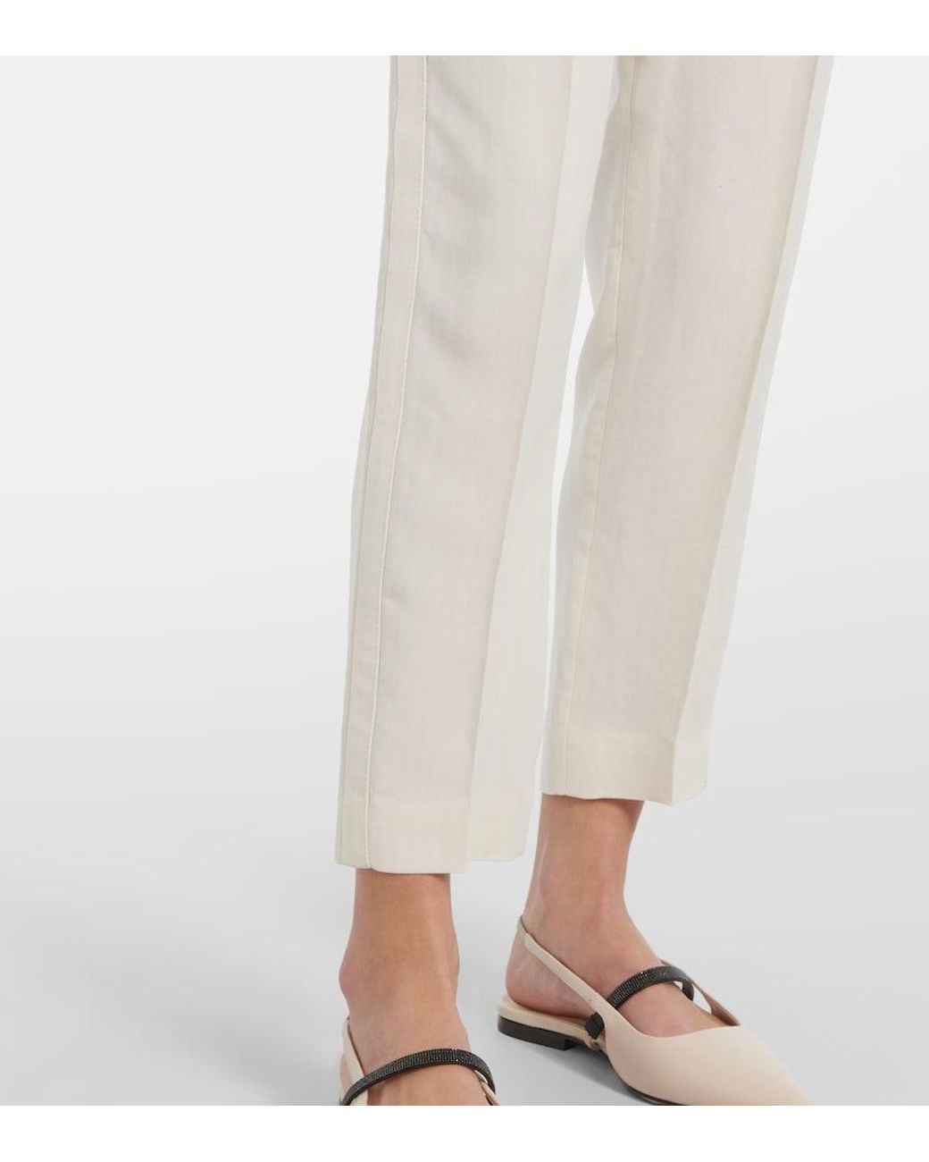 Brunello Cucinelli White Twill Tapered Pants