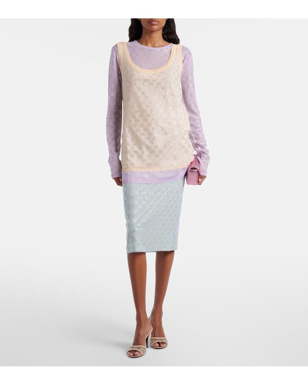 Gucci Natural Gg Crystal Silk Tank Top
