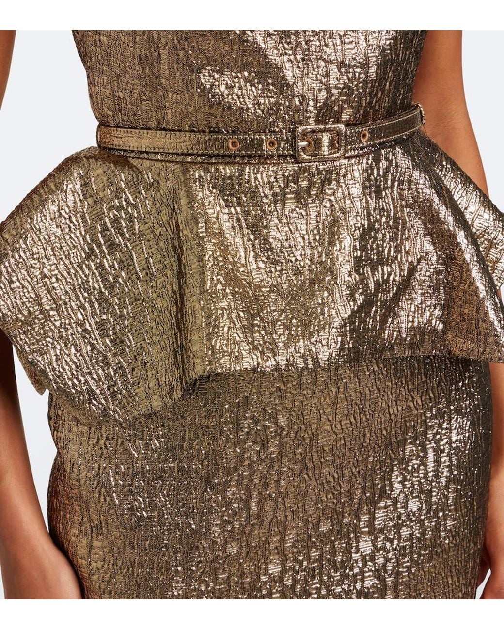 Roland Mouret Natural Belted Peplum Cloque Cocktail Dress
