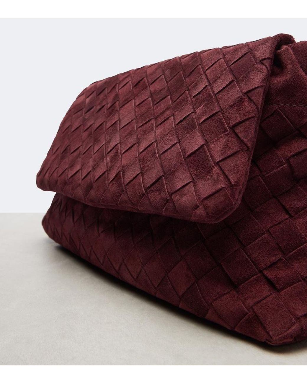 Bottega Veneta Red Giorno Intrecciato Suede Shoulder Bag
