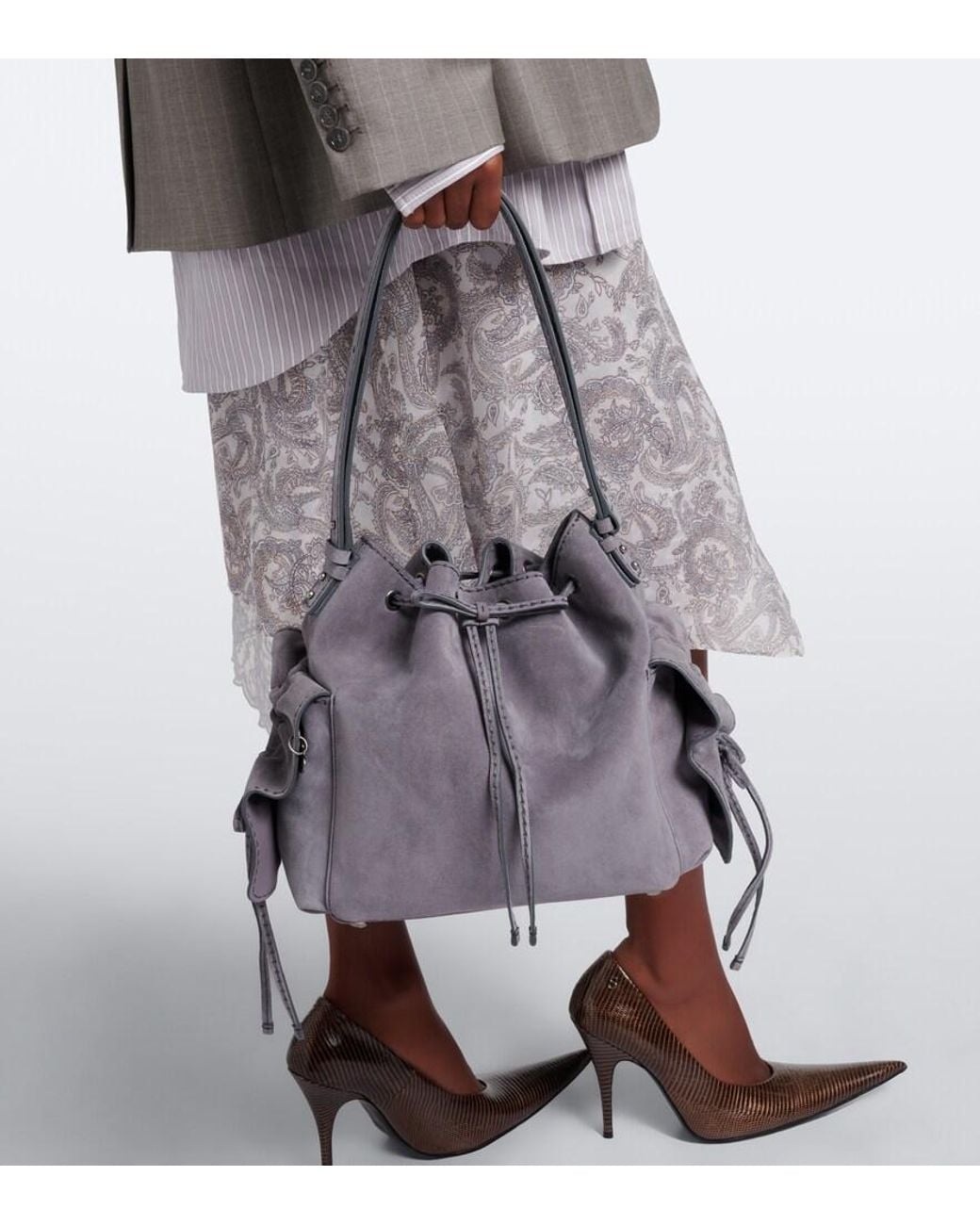 Sac Seau Multipocket Medium En Daim Acne en coloris Gray